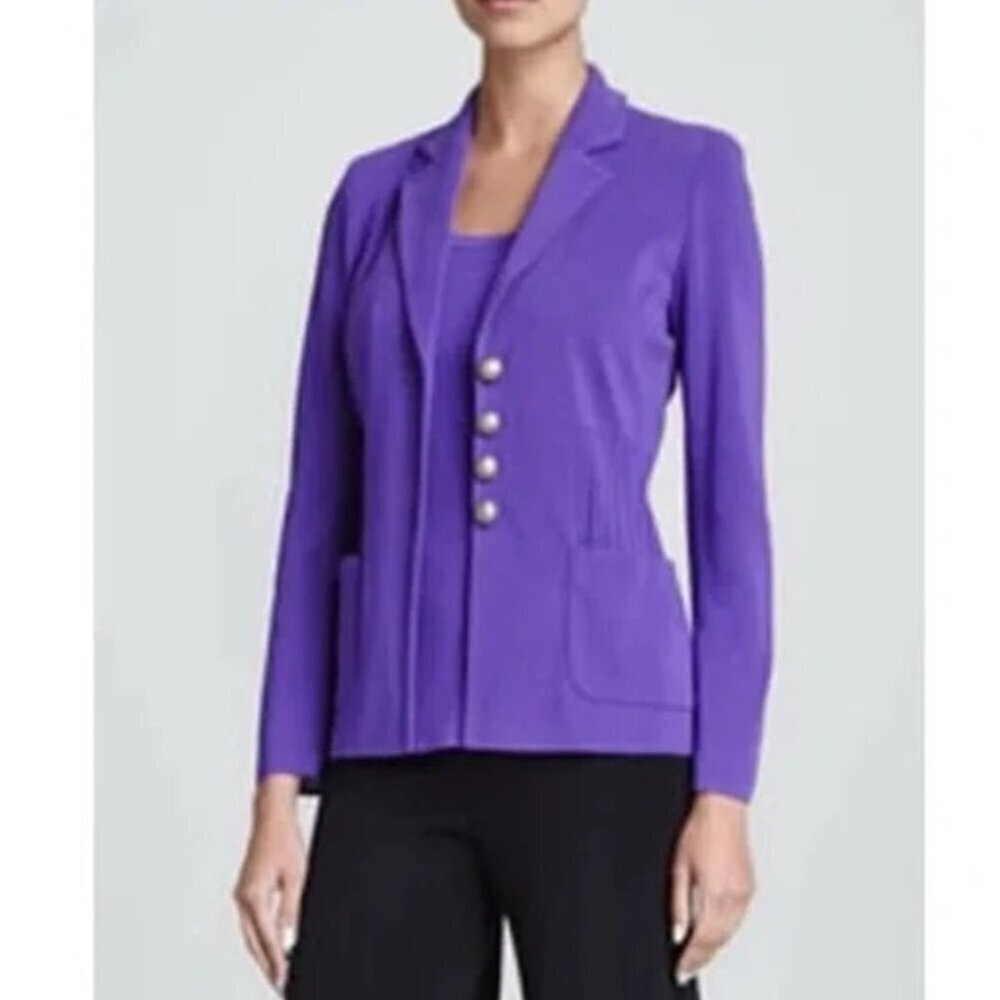 Misook Purple Pintuck Angelique Knit Jacket PXL Petite Luxury Workwear - Picture 2 of 8